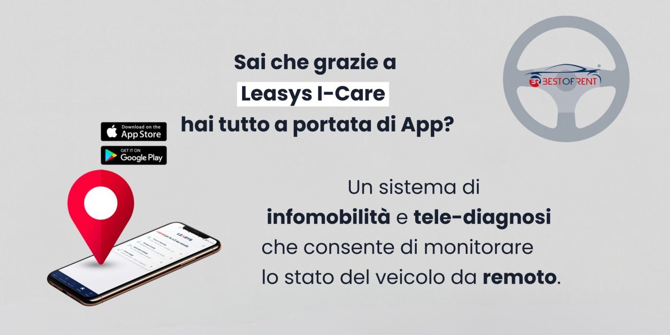 App per gestione flotta aziendale Leasys I-Care | Testo informativo su sfondo grigio