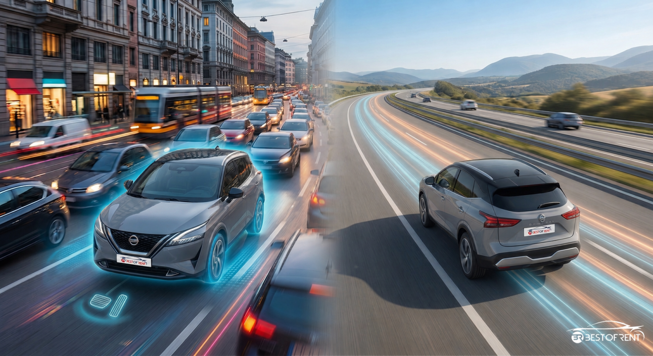 Grafica Articolo Nissan Qashqai e-POWER | Traffico Urbano e Autostradale