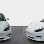 TESLA MODEL 3 colore bianco, visione frontale e laterale.