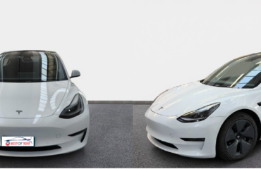 TESLA MODEL 3 colore bianco, visione frontale e laterale.