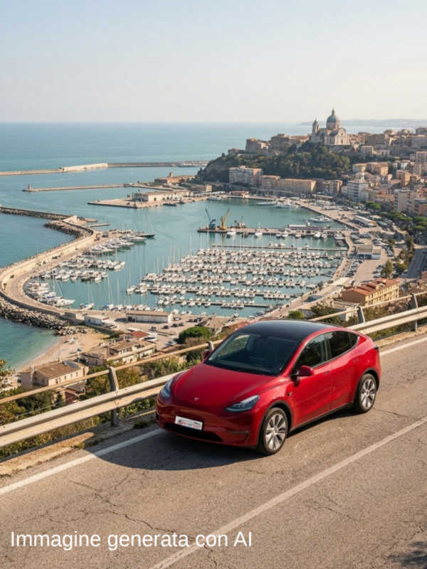 berline-aziendali-noleggio-lungo termine-ancona auto rossa che costeggia il litorale